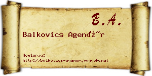 Balkovics Agenór névjegykártya